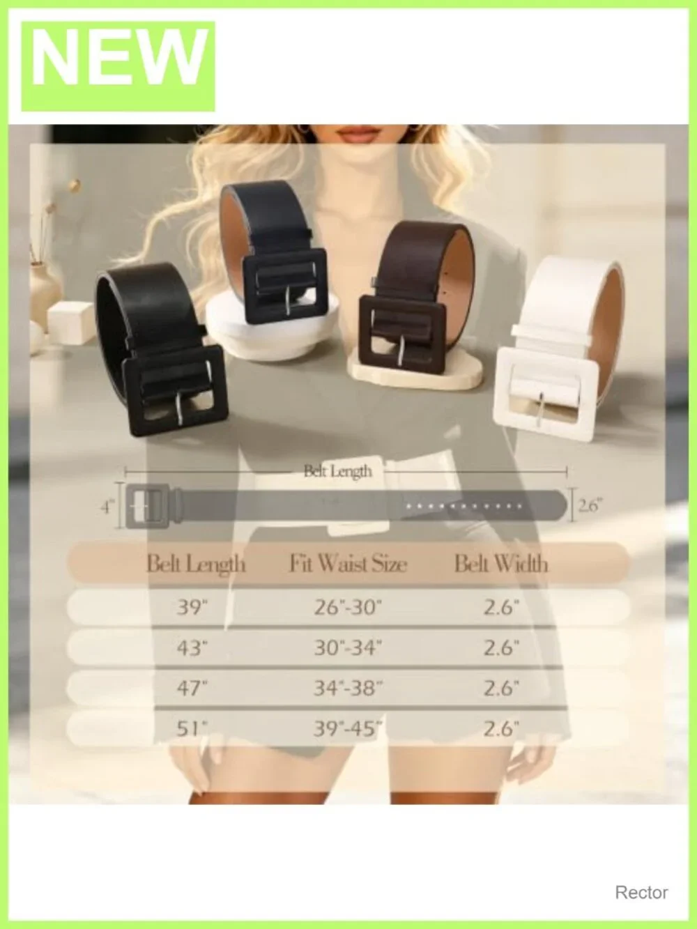 Wide Faux Leather Belt with Square Buckle for Dresses